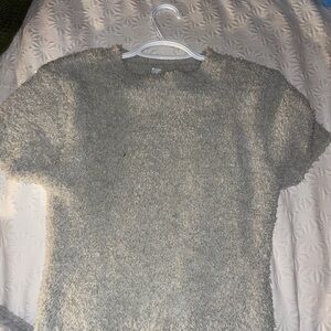 SKIMS Fuzzy Gray Short Sleeve Fuzzy Crop Top